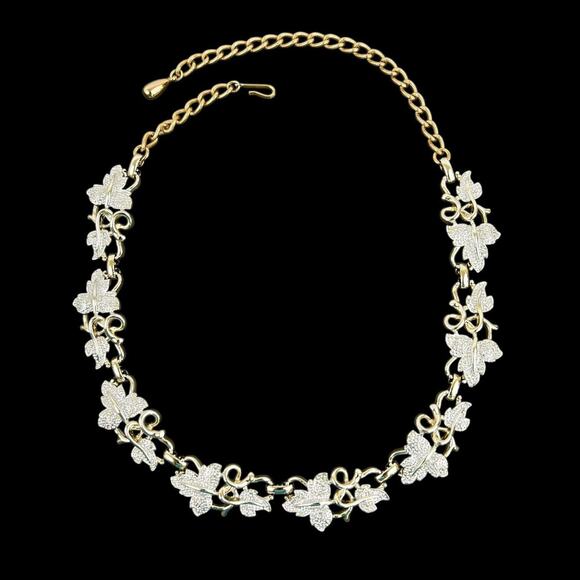 Sarah Coventry Jewelry - Sarah Coventry Necklace Plain and Fancy Goldtone Silvertone Textured Leaves Vtg